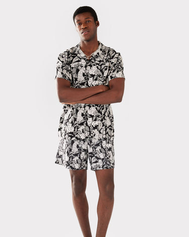 Men's Black/White Jungle Leopard Relaxed Short-Sleeve Shirt